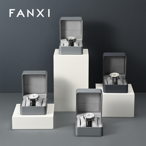 FANXI Factory Dark and Light Grey Leather Rounded Watch Box