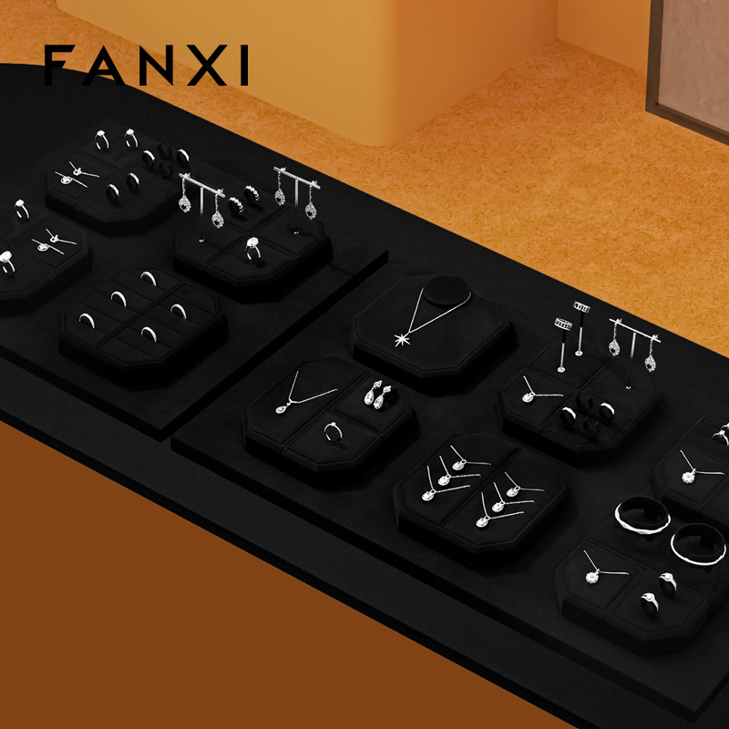 FANXI New arrival Black Microfiber Jewelry display set