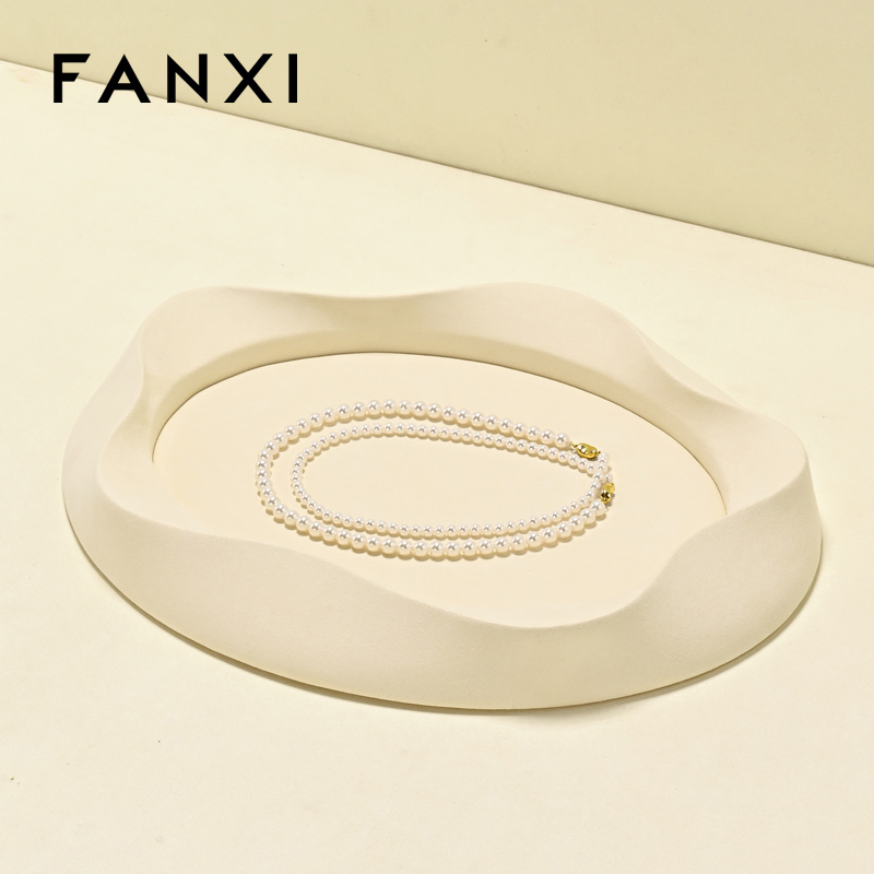 FANXI Luxury Beige Microfiber Jewelry display tray
