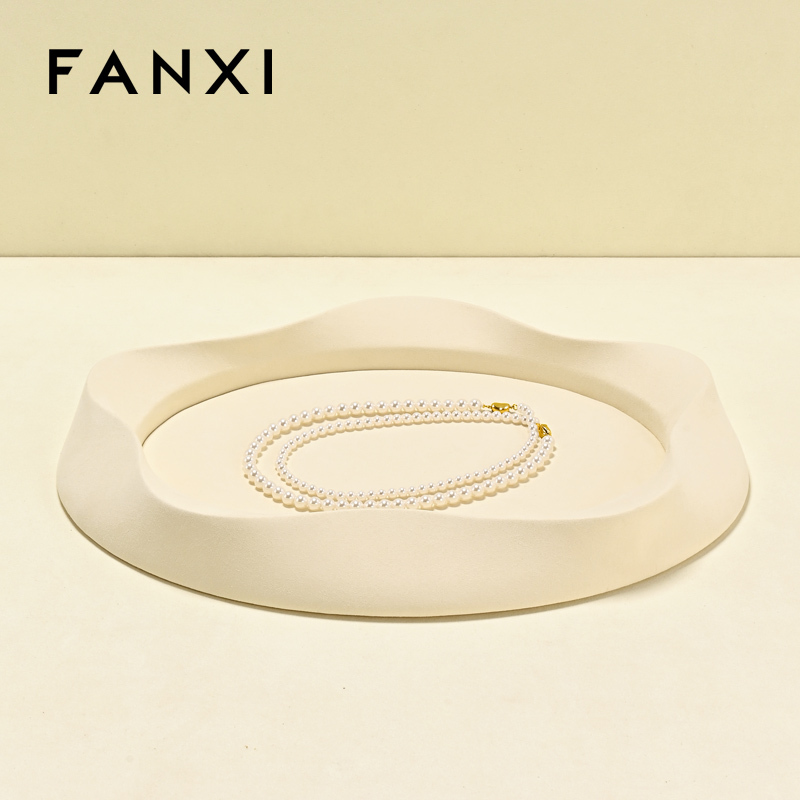 FANXI Luxury Beige Microfiber Jewelry display tray