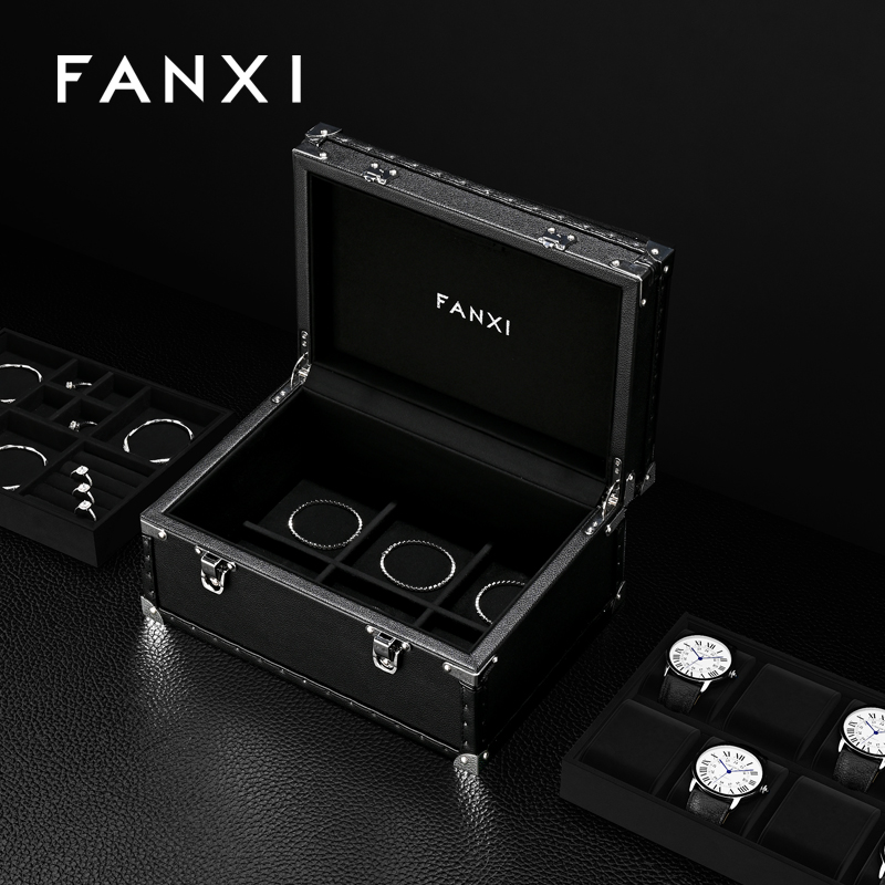 FANXI Luxury Black Leather Jewelry suitc