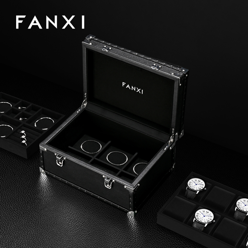 FANXI Luxury Black Leather Jewelry suitc