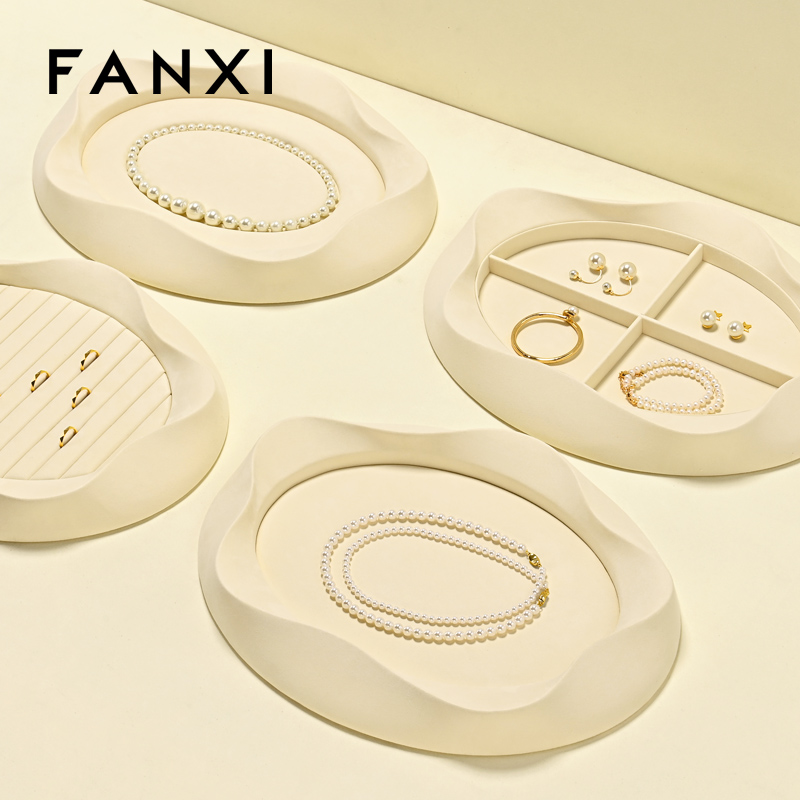FANXI Luxury Beige Microfiber Jewelry display tray