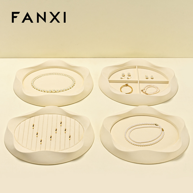 FANXI Luxury Beige Microfiber Jewelry display tray