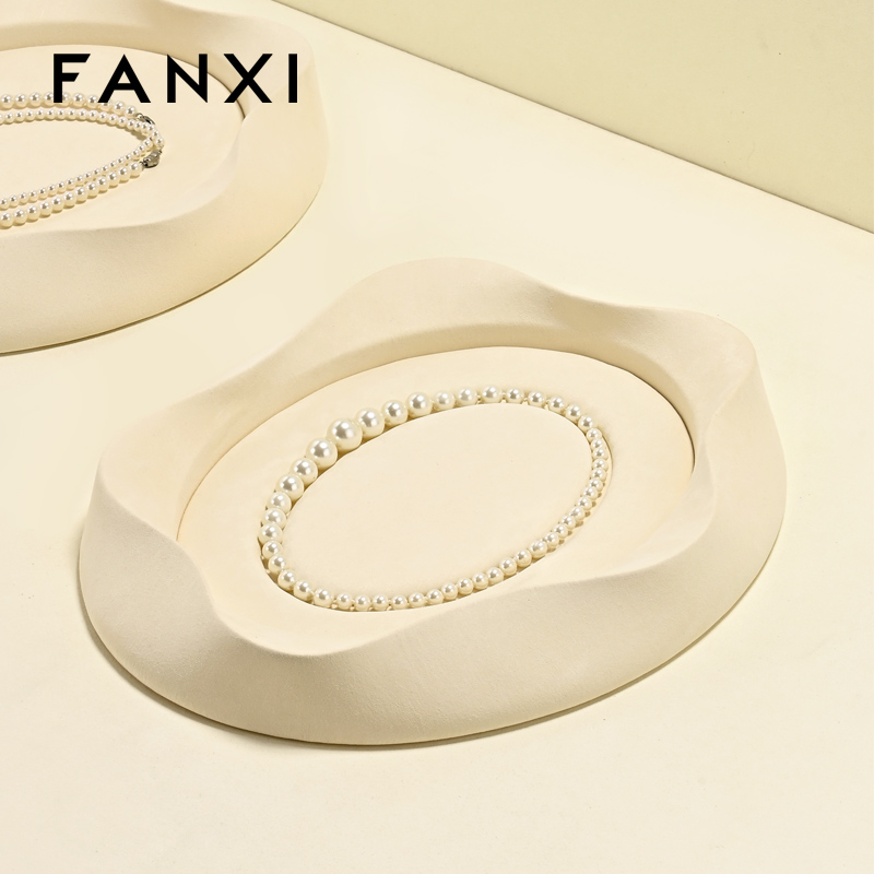 FANXI Luxury Beige Microfiber Jewelry display tray