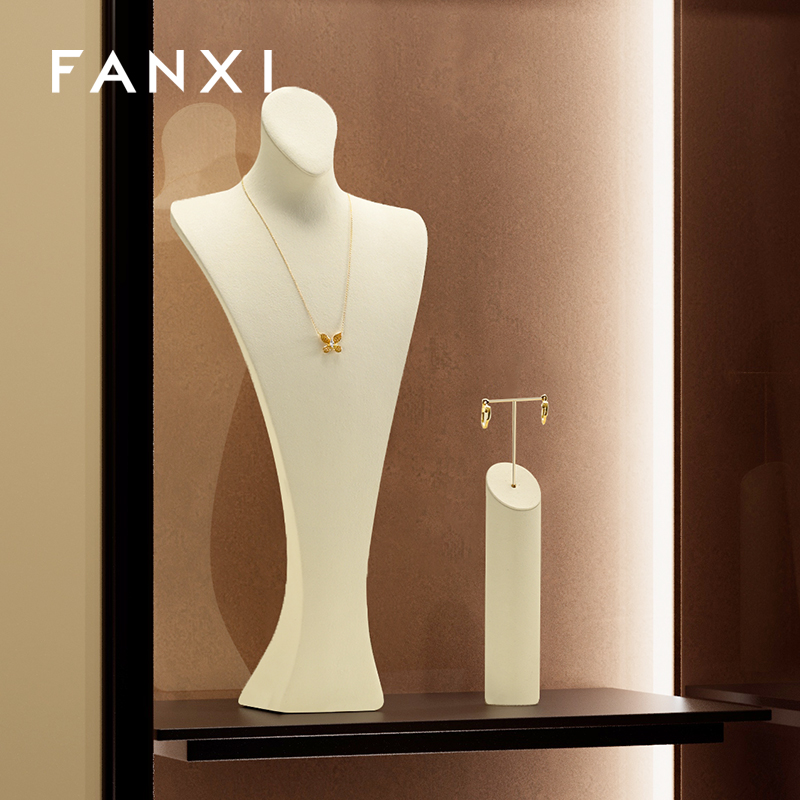 FANXI Fashion Beige Microfiber Jewelry Portrait Stand
