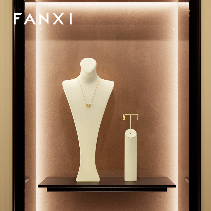 FANXI Fashion Beige Microfiber Jewelry Portrait Stand