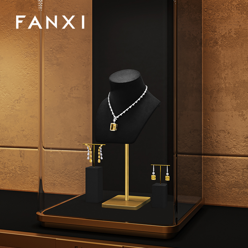 FANXI Hot sale Black Microfiber Metal Jewelry Combination Set
