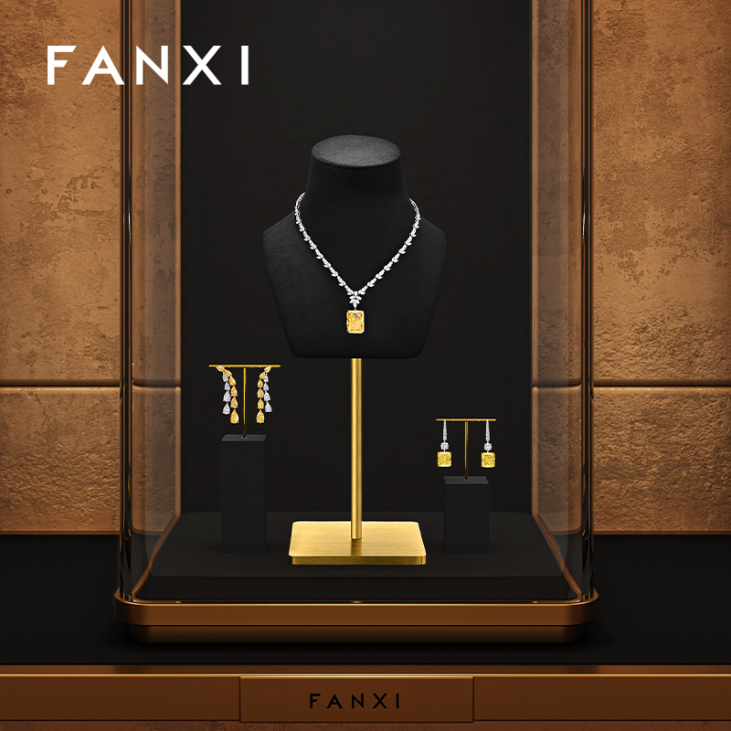FANXI Hot sale Black Microfiber Metal Jewelry Combination Set