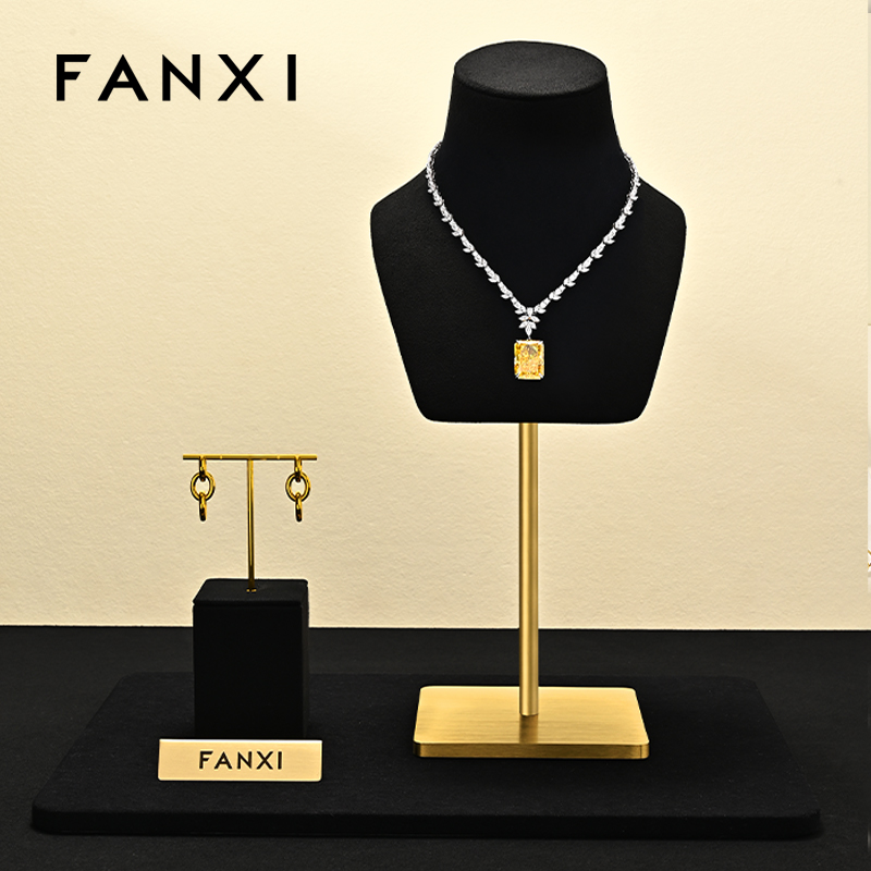 FANXI Hot sale Black Microfiber Metal Jewelry Combination Set