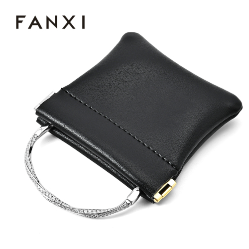 FANXI Custom black PU leather jewelry bag