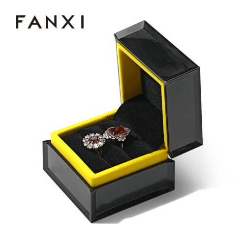 FANXI Custom black rubber paint velvet wedding ring box
