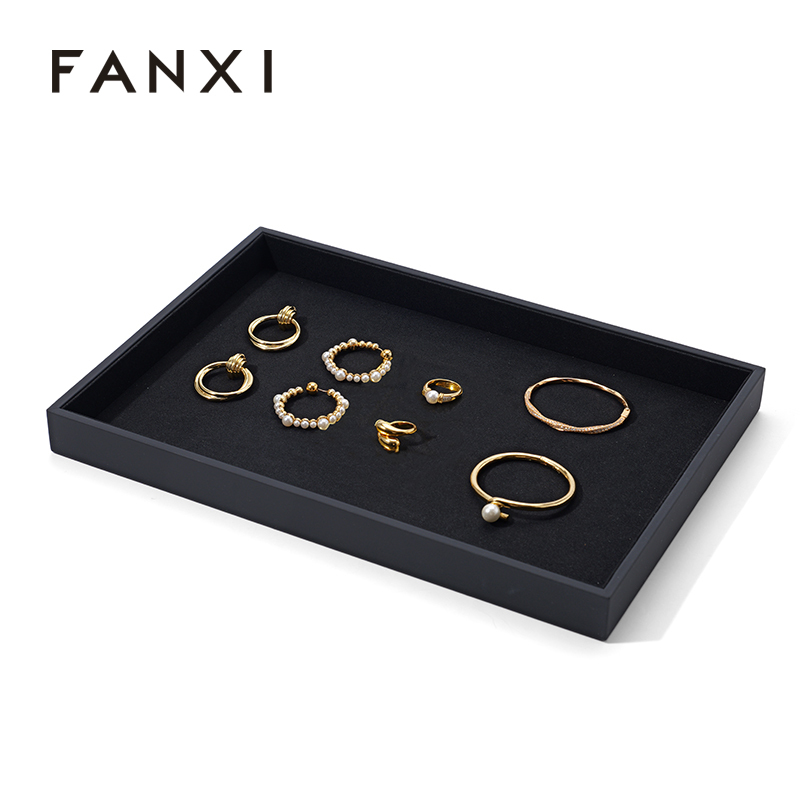 FANXI Custom black microfiber PU leather jewelry tray