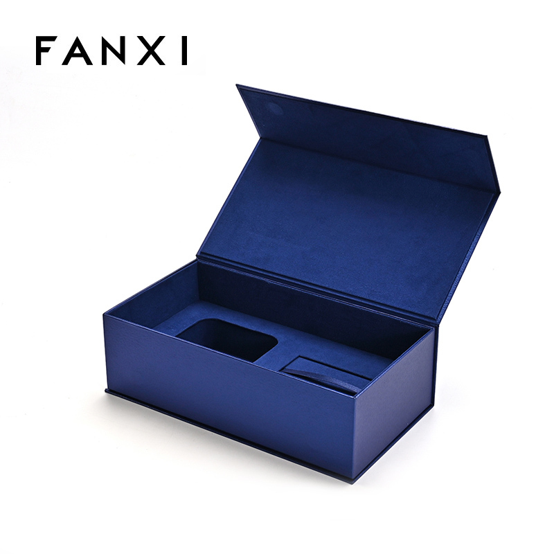 FANXI Custom blue leathere paper microfiber jewelry box