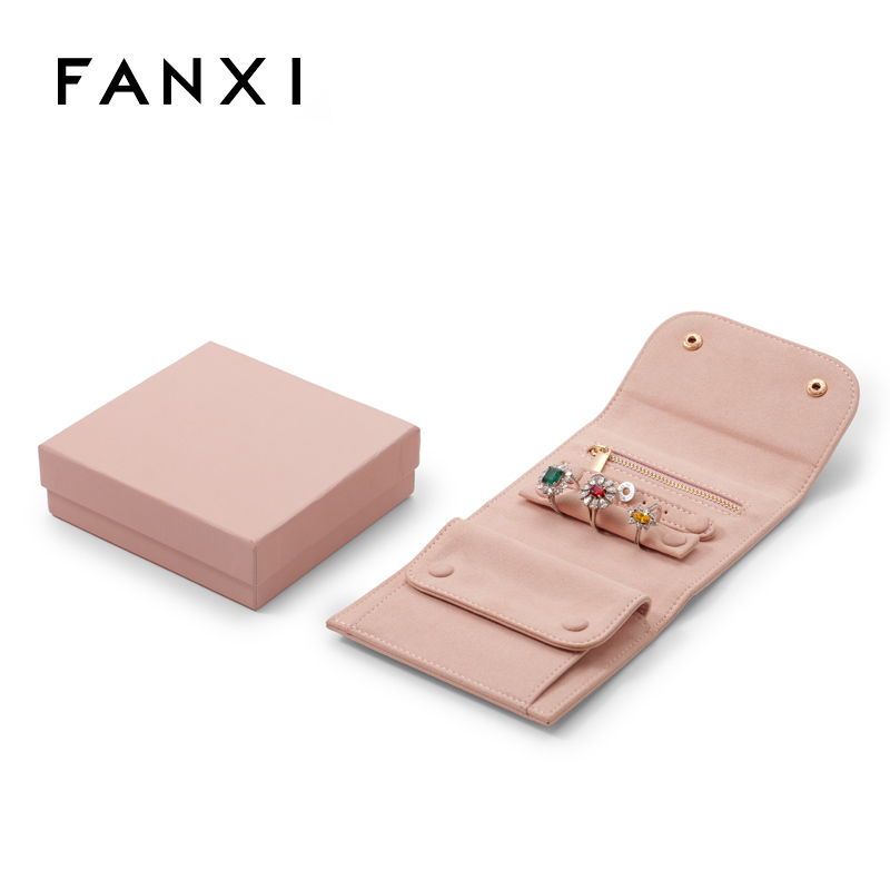 FANXI Custom pink paper box microfiber jewelry box