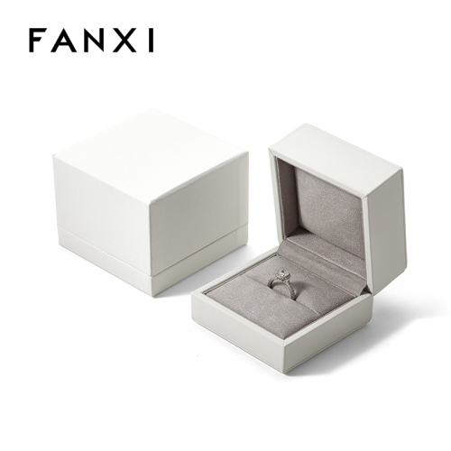 FANXI Custom white PU leather microfiber ring box