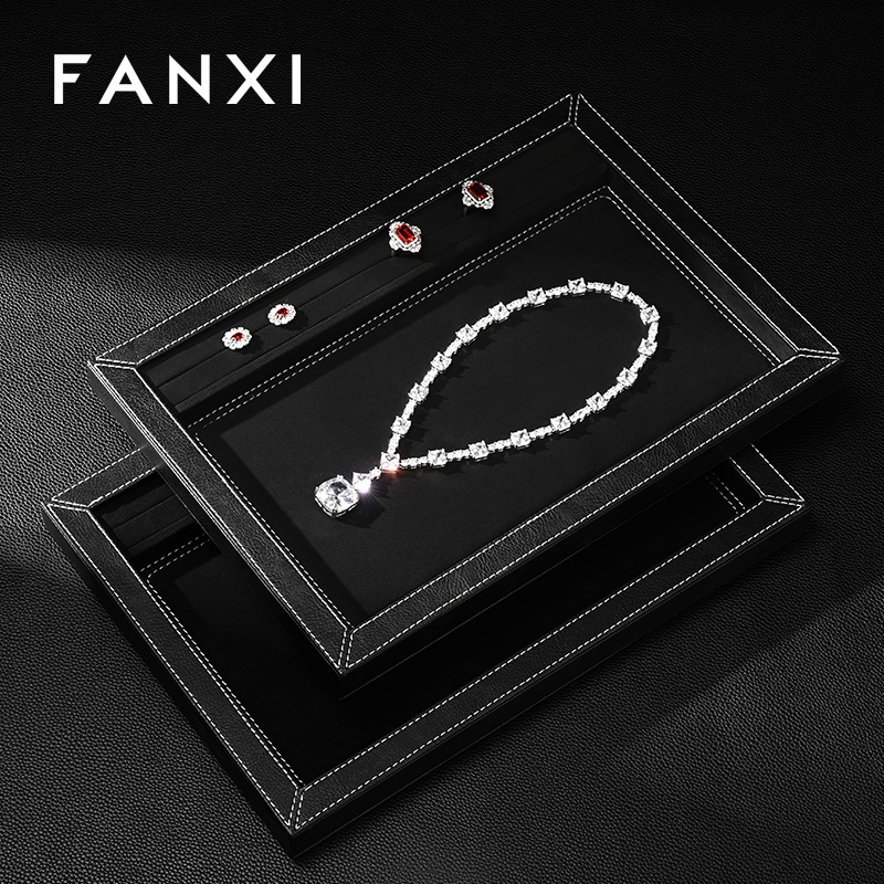 FANXI Fashion Black PU Leather Suede Jewelry Display Tray