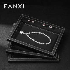 FANXI Fashion Black PU Leather Suede Jewelry Display Tray