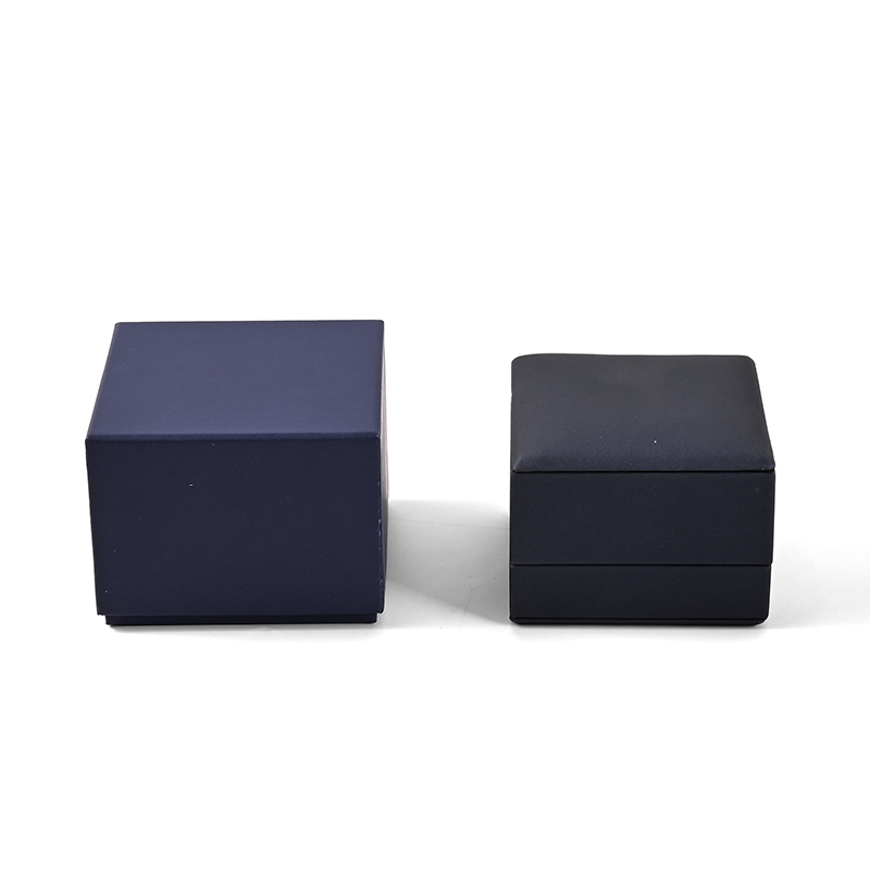 FANXI Custom dark blue PU leather velvet ring earring box