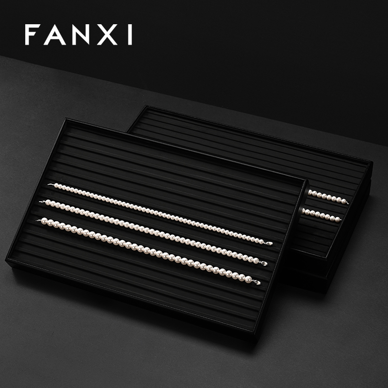 FANXI New arrival Black PU Leather Jewelry Display Tray