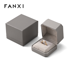 FANXI Custom Grey PU Leather Velvet Ring Box