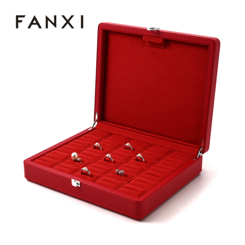 FANXI Custom Red PU Leather Microfiber Ring Case