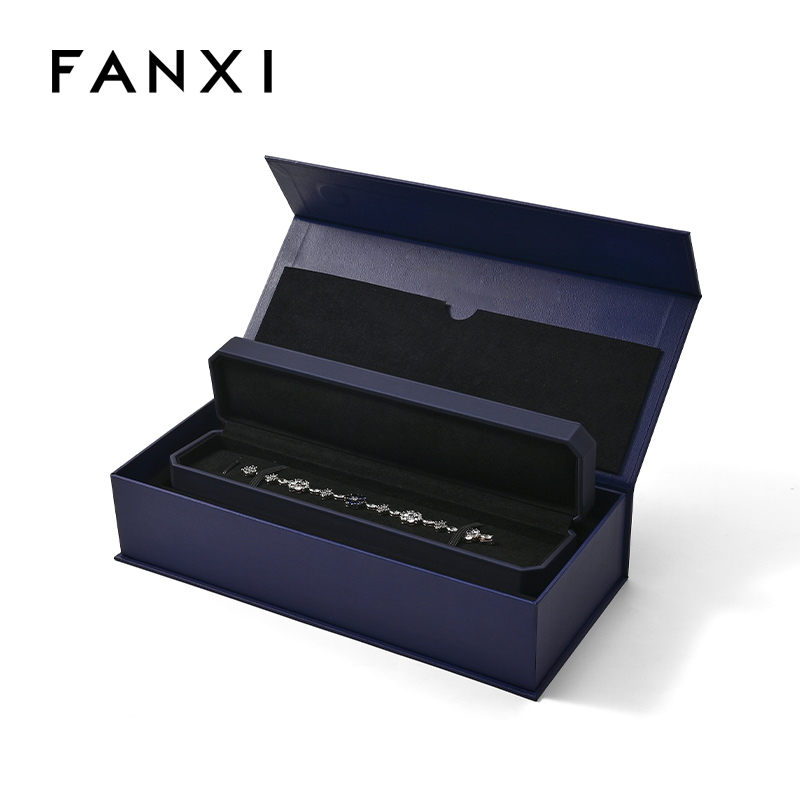 FANXI Custom Blue Microfiber Leatherette Paper Chain Box