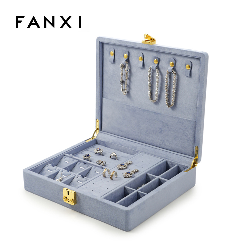 FANXI Custom Blue Suede Jewelry Case