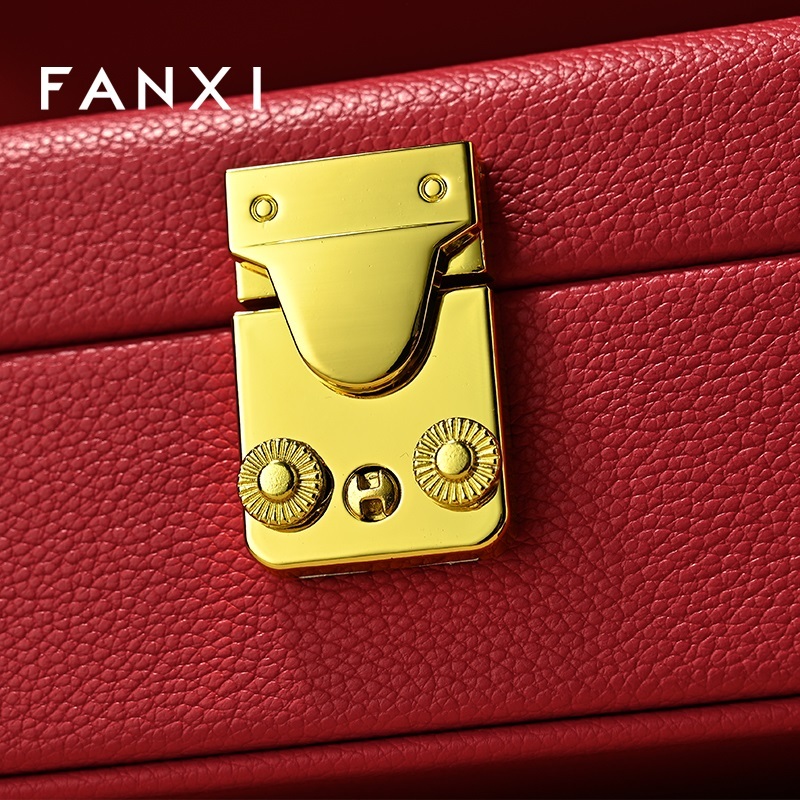 FANXI Fashion Red Faux Fur Leather Jewelry Box