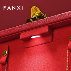 FANXI Fashion Red Faux Fur Leather Jewelry Box