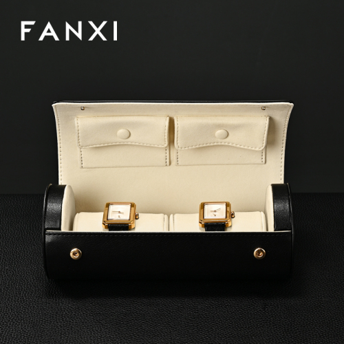 FANXI Luxury Black PU leather Microfiber Watch Box