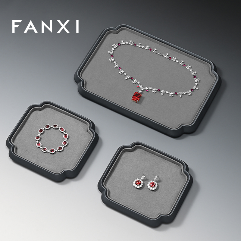 FANXI Factory Grey PU Leather Jewelry Display Plate