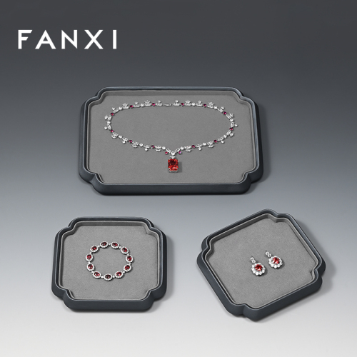 FANXI Factory Grey PU Leather Jewelry Display Plate