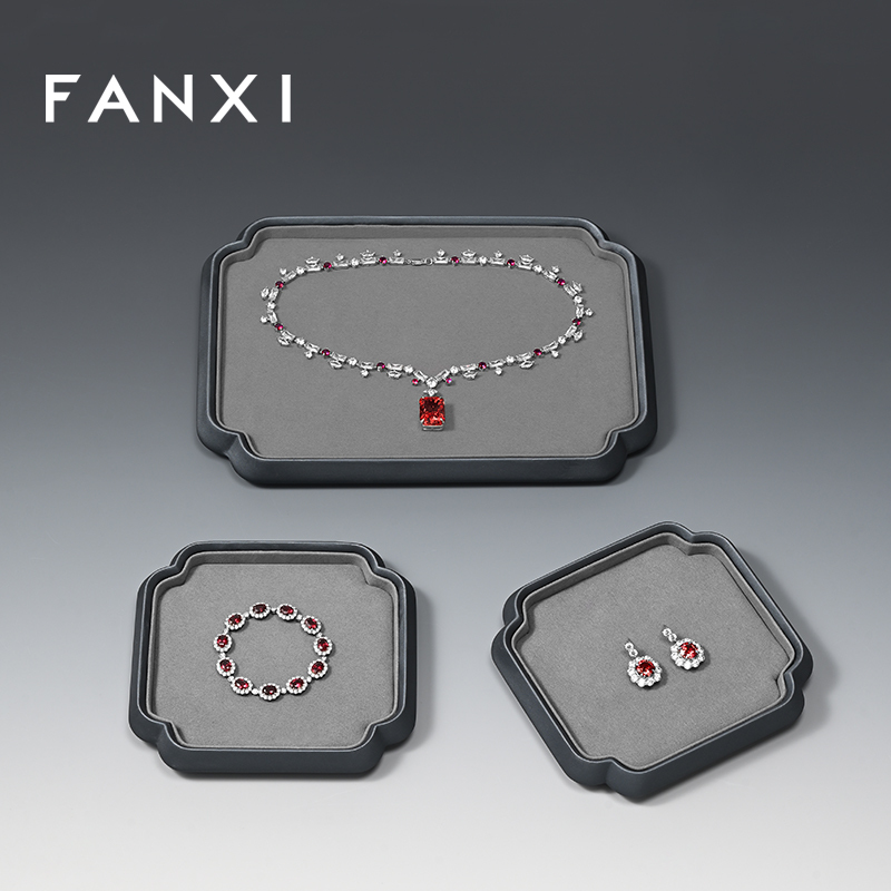 FANXI Factory Grey PU Leather Jewelry Display Plate