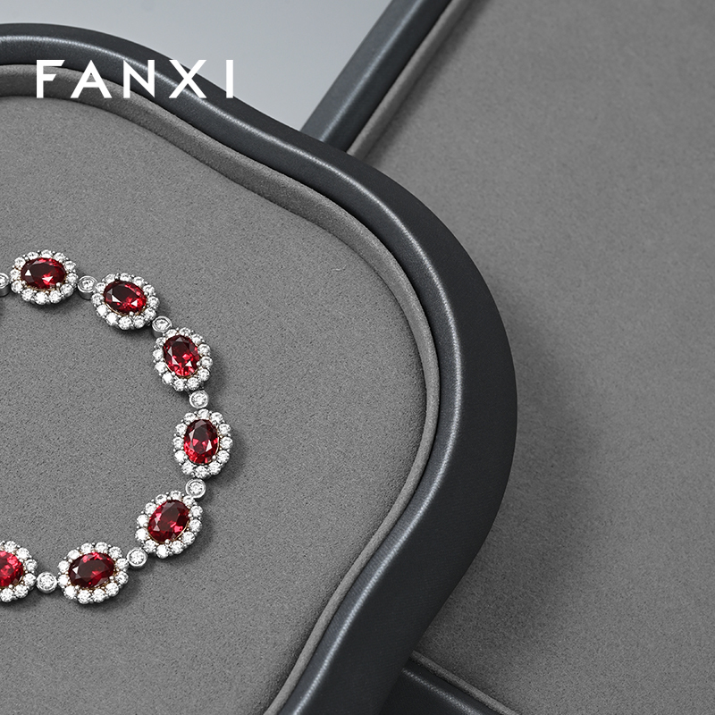FANXI Factory Grey PU Leather Jewelry Display Plate
