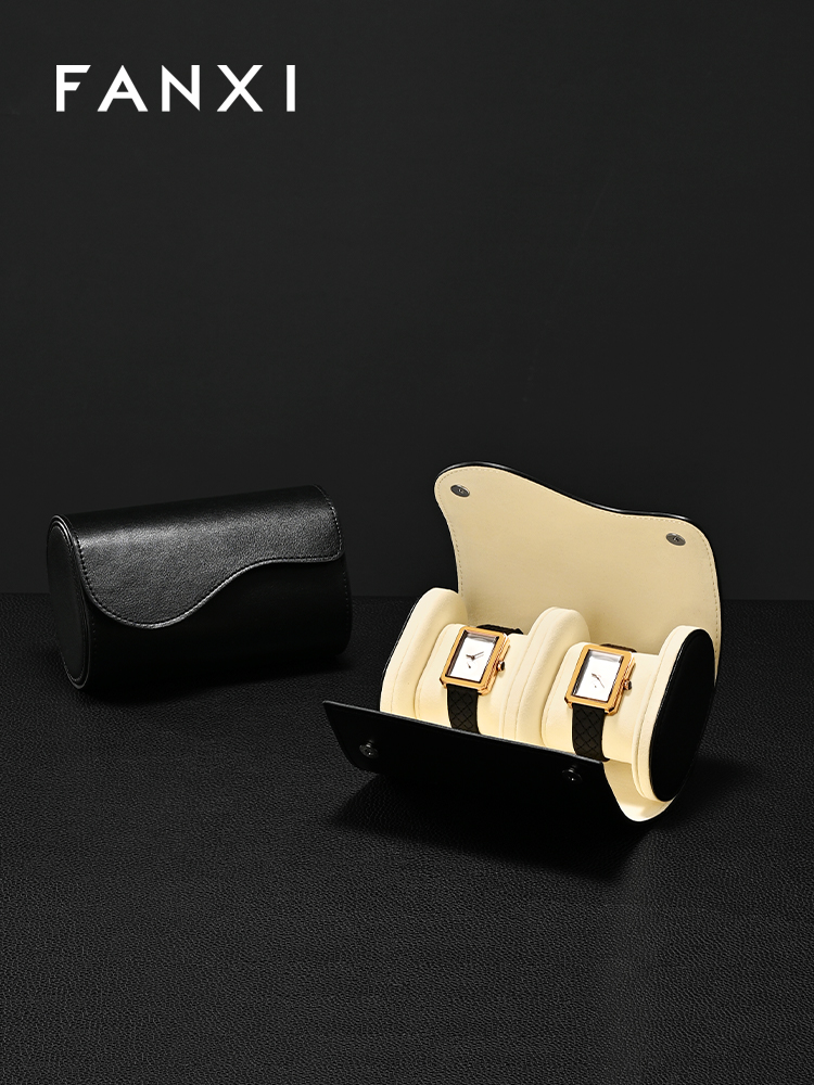 FANXI Luxury Black PU leather Imitation Suede Watch Bag