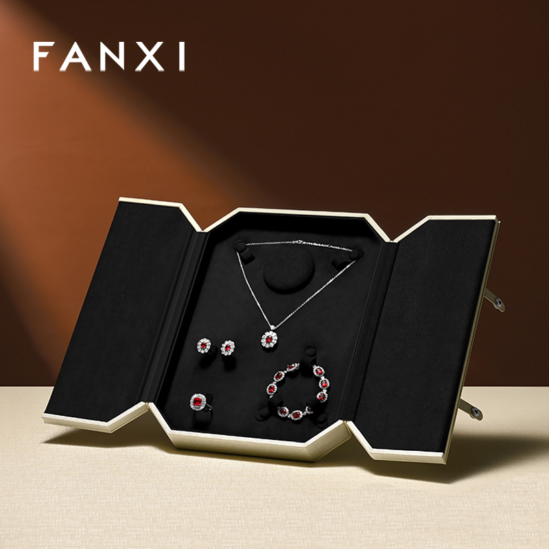 FANXI Luxury Polychrome PU Leather Velvet Jewelry Box