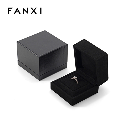 FANXI Custom Black PU Leather Microfiber Ring Box