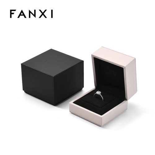 FANXI Custom Black Pink PU Leather Microfiber Ring Box
