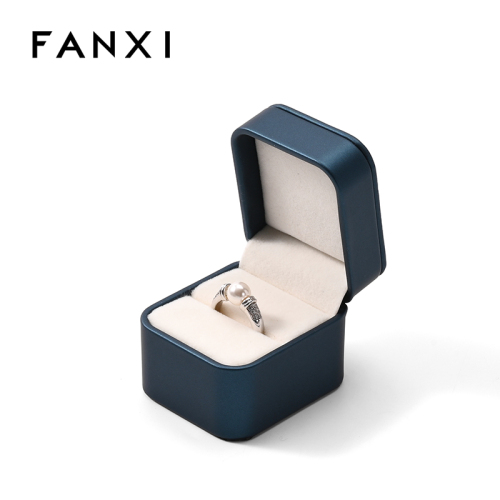 FANXI Custom Blue PU Leather Velvet Ring Box
