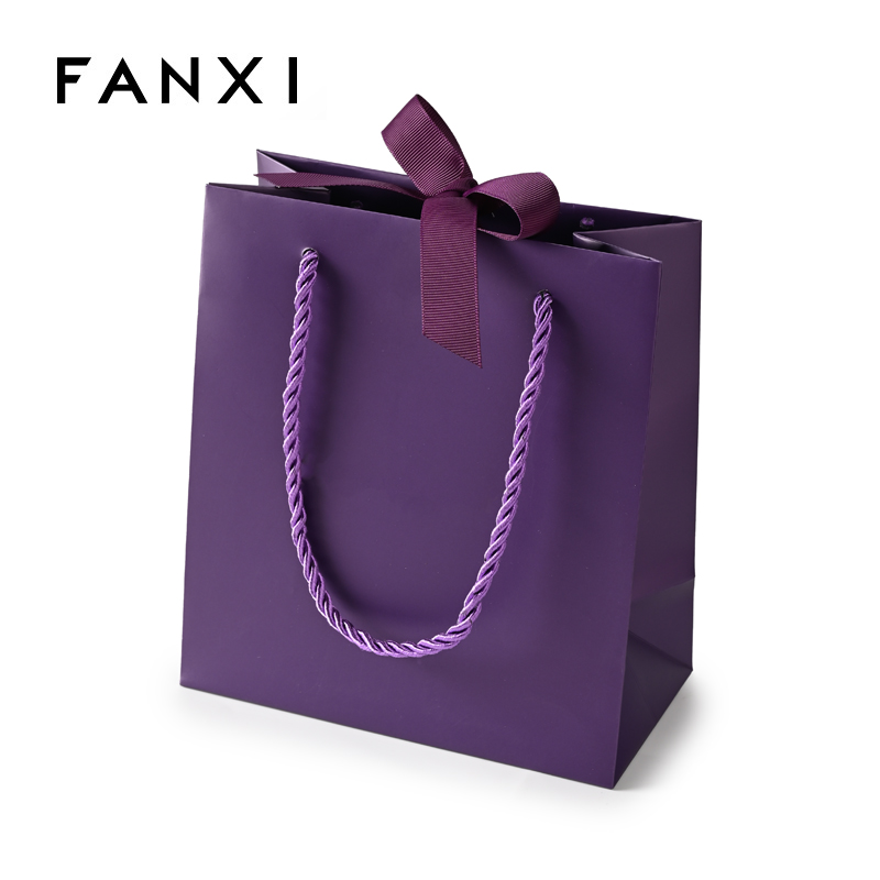 FANXI Custom Purple Paper Jewelry Bag