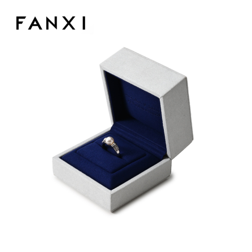FANXI Custom Blue PU Leather Microfiber Ring Box