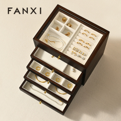 FANXI New Arrival Wood Color Solid Wood Jewelry Box