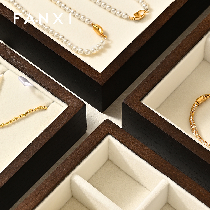 FANXI New Arrival Wood Color Solid Wood Jewelry Box