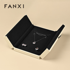 FANXI Luxury Beige PU Leather Microfiber Jewelry Box