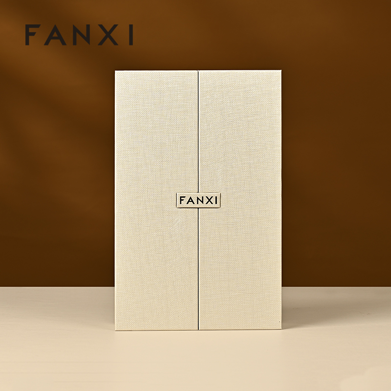 FANXI Luxury Beige PU Leather Microfiber Jewelry Box