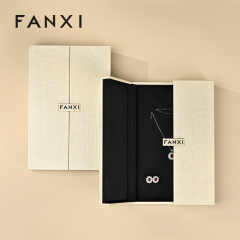 FANXI Luxury Beige PU Leather Microfiber Jewelry Box