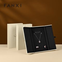 FANXI Luxury Beige PU Leather Microfiber Jewelry Box