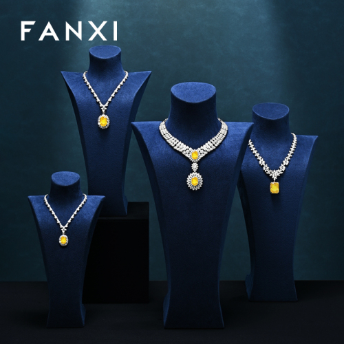 FANXI New Arrival Blue Microfiber Jewelry Bust