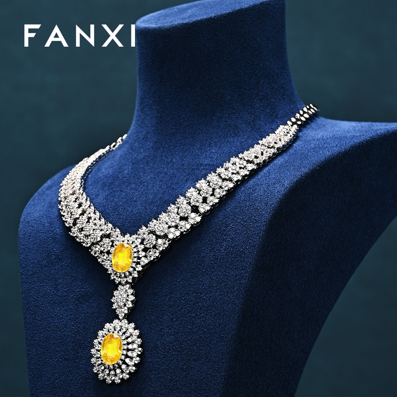 FANXI New Arrival Blue Microfiber Jewelry Bust
